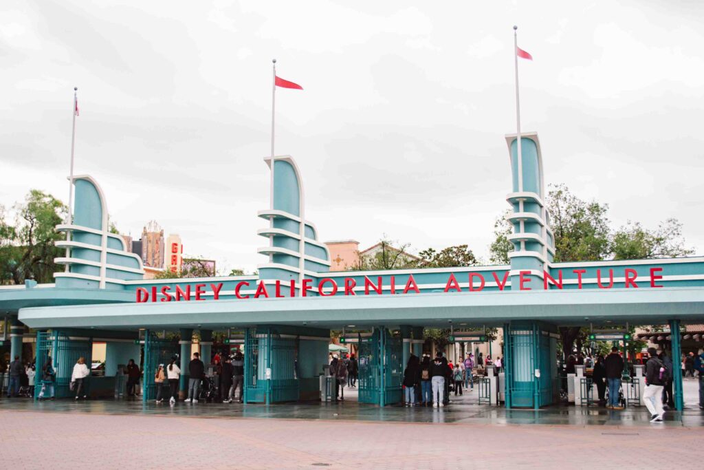 retro blue entrance gates for Disney's California Adventure in Anaheim