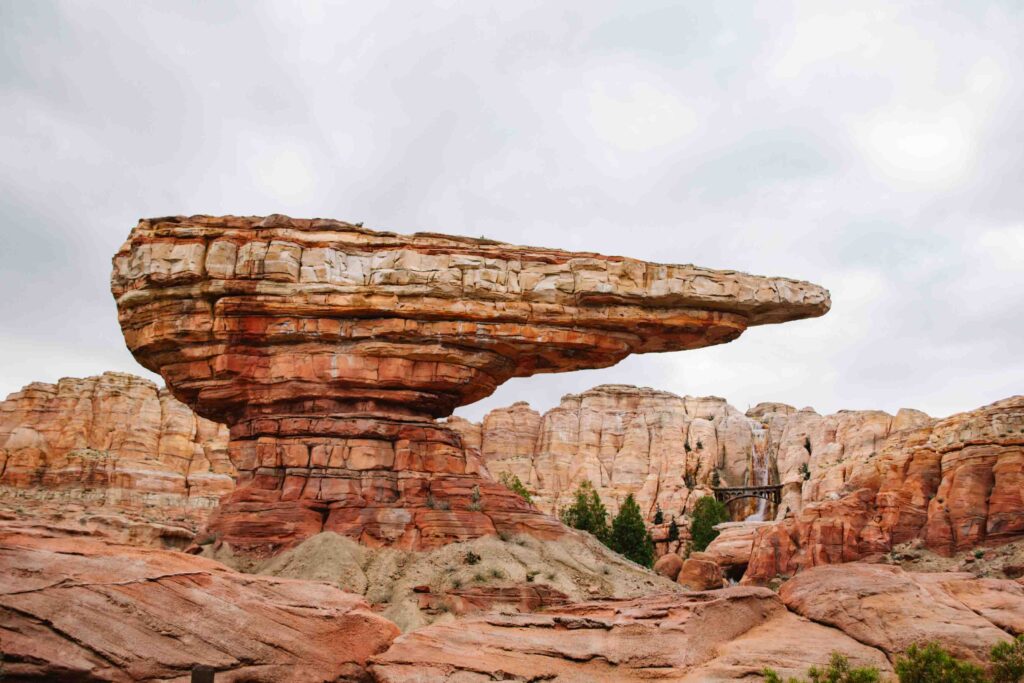 Radiator Springs Racers ride view of waterfall and plateau rock