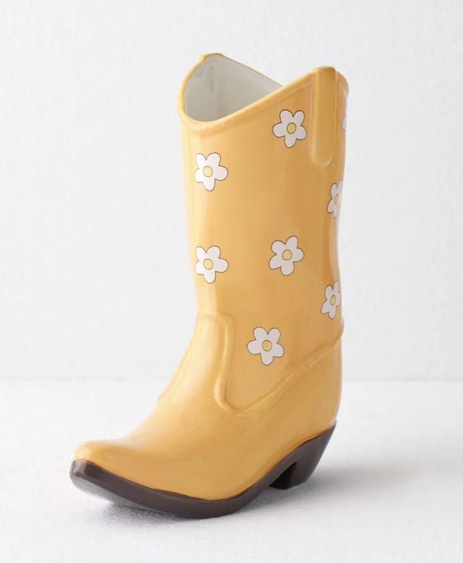 yellow rodeo boot vase